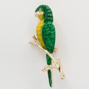 Vintage Green & Yellow Enamel Parrot Brooch Pin - Ol' One-Eye